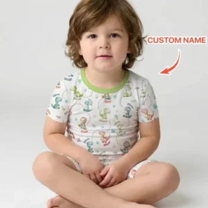 Personalized Dino Friends Bamboo Two Piece Short Sleeve Shorts Pajama Set