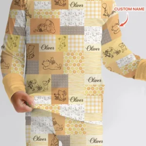 Personalized Classic Bear Patchwork Bamboo Two Piece Long Sleeve Pajama Set