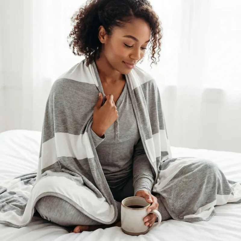Heather Gray Wide Stripe Bamboo Oversized Cloud Blanket