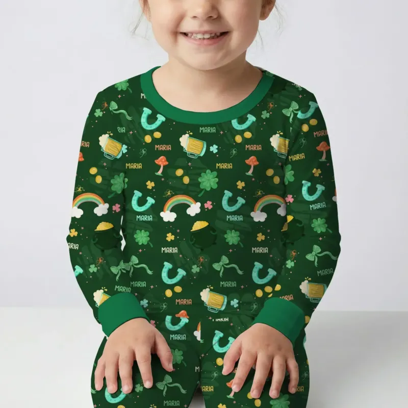 Custom Name Sprinkle Of Luck Bamboo Two Piece Long Sleeve Pajama Set
