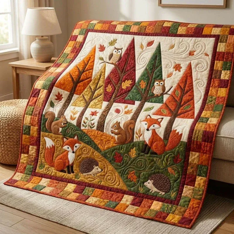 Autumn Forest Foxes Bamboo Quilt Blanket