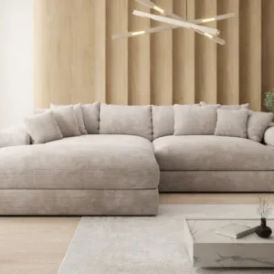 Designer Ecksofa Bernardo mit breiter Ottomane in Cord