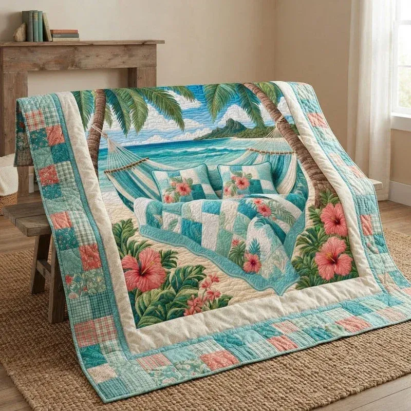 Beach Hammock Coastal Bamboo Quilt Blanket