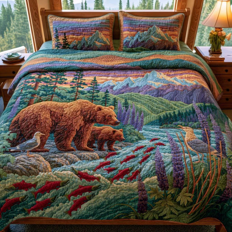 Bear Golden Meadow Bamboo Quilt Bedding Set