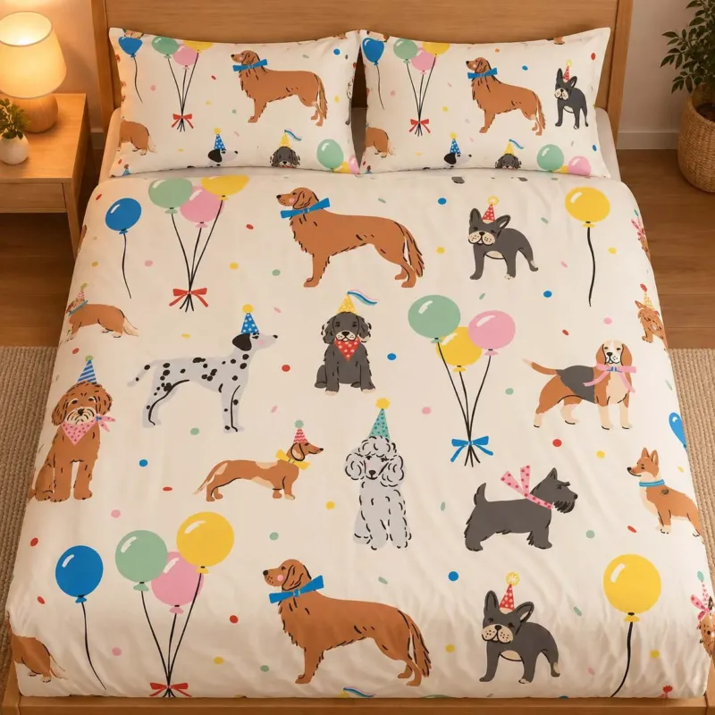 Birthday Puppy Party Bamboo Bedding Set