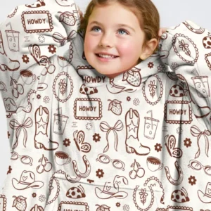 Doodle Wild West Cowgirl Wearable Bamboo Blanket Hoodie