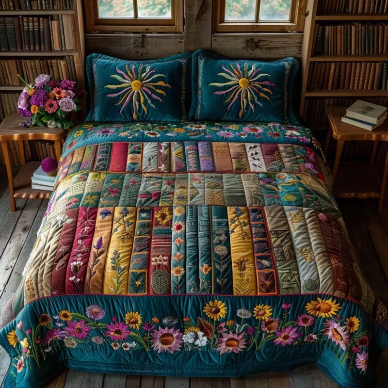 Book Garden Bamboo Quilt Bedding Set