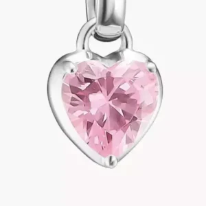 Silberner Herz-Anhänger mit rosa Kristall im Zentrum, gefasst am Ösenbügel