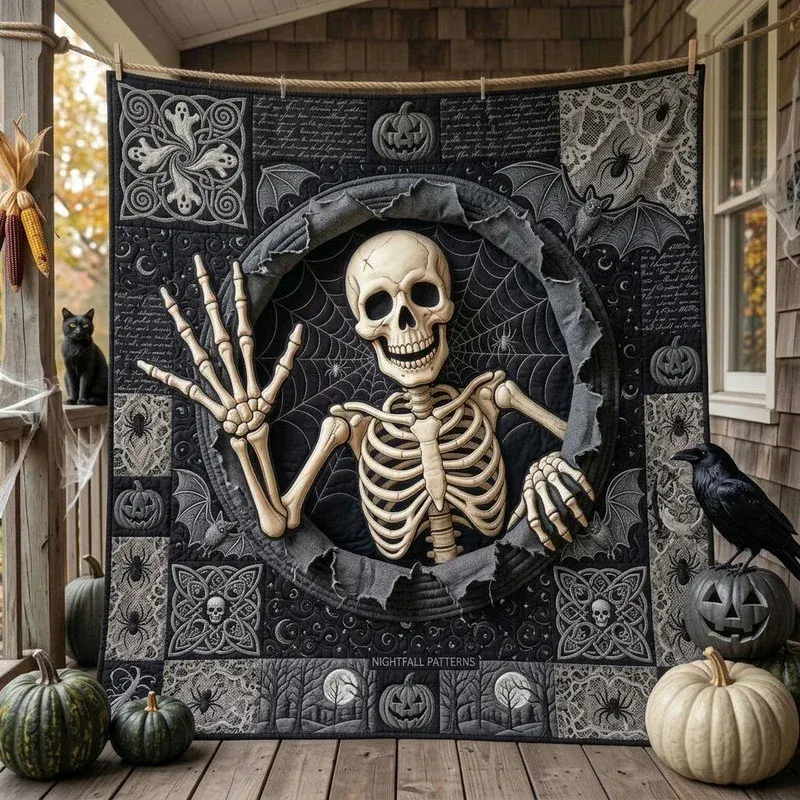 Charcoal Skeleton Burst Bamboo Quilt Blanket