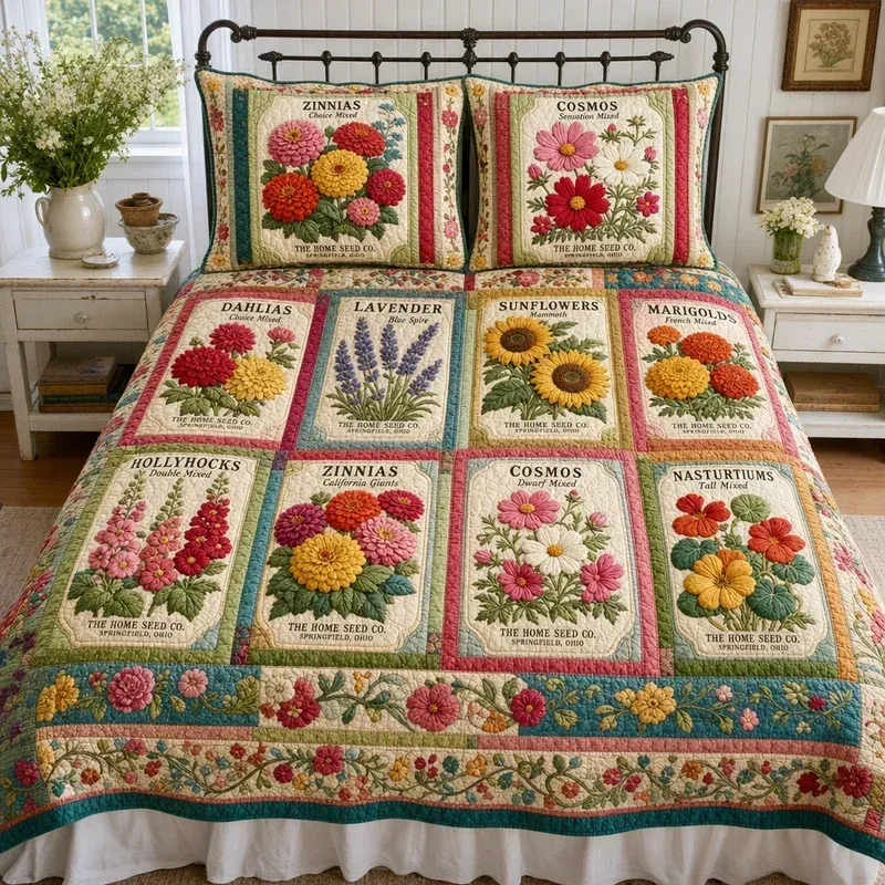 Classic Floral Glossary Bamboo Quilt Bedding Set
