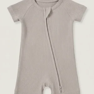 Dove Gray Ribbed Bamboo Shorty Zippy