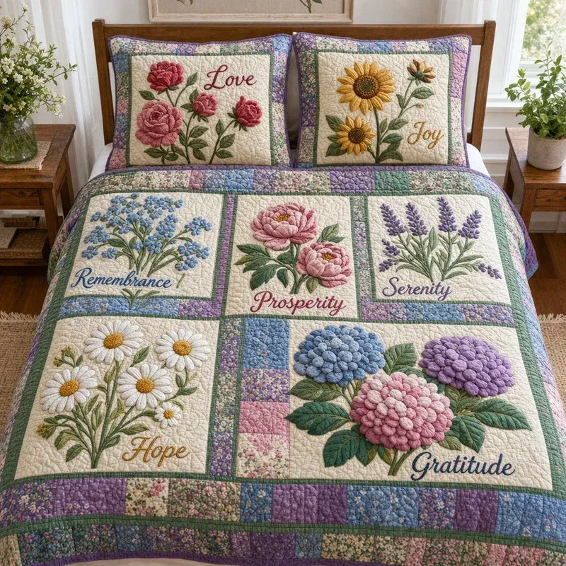 Cozy Lavender Corner Bamboo Quilt Bedding Set