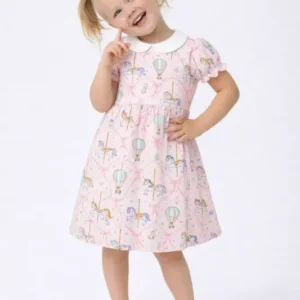 Cute Carousel Unicorn Balloon Bamboo Peter Pan Collar Dress