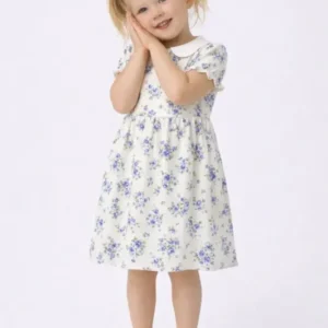 Tiny Blue Flower Meadow Bamboo Peter Pan Collar Dress