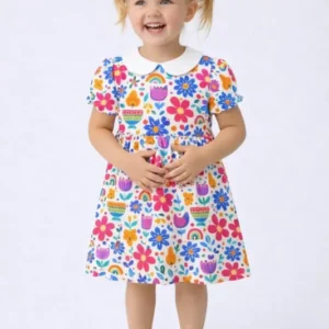 Happy Garden Flowers Playful Bamboo Peter Pan Collar Dress