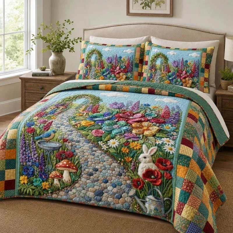 Fairy Garden Gate Bamboo Quilt Bedding Set