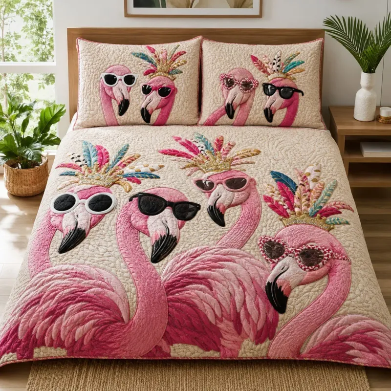 Flamingo Paradise Bamboo Quilt Bedding Set