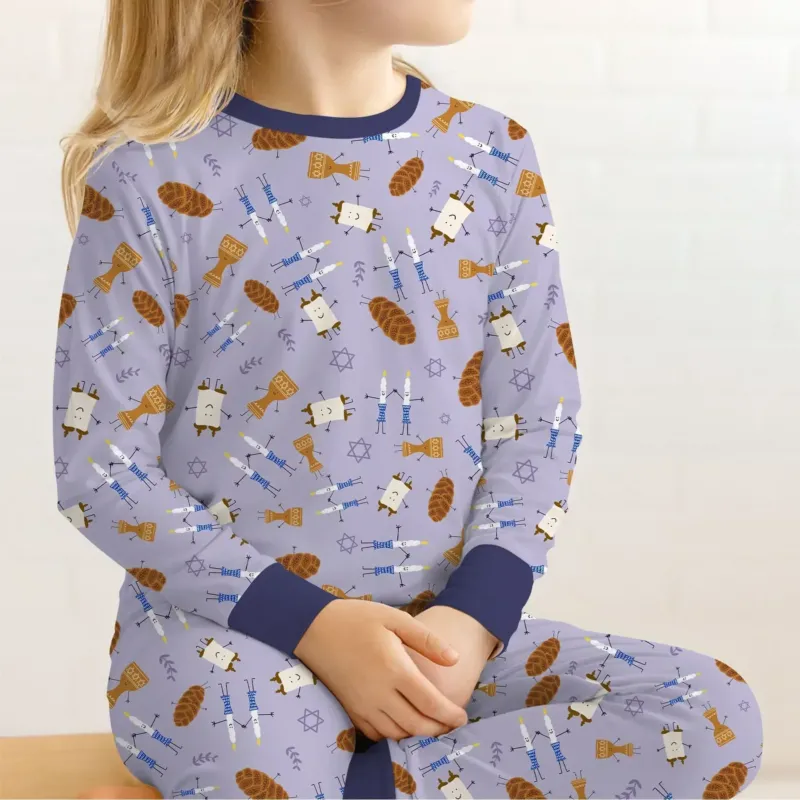 Shabbat Shalom Family Matching Bamboo Two Piece Long Sleeve Pajama Set