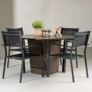 Garten Essgruppe Nordic – 5-teiliges Gartenmöbel-Set mit braunem Tisch aus Aluminium