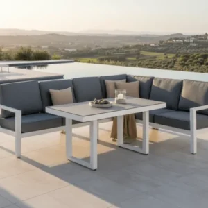 Garten Loungeset Adam – mit Tisch aus Aluminium & Glas