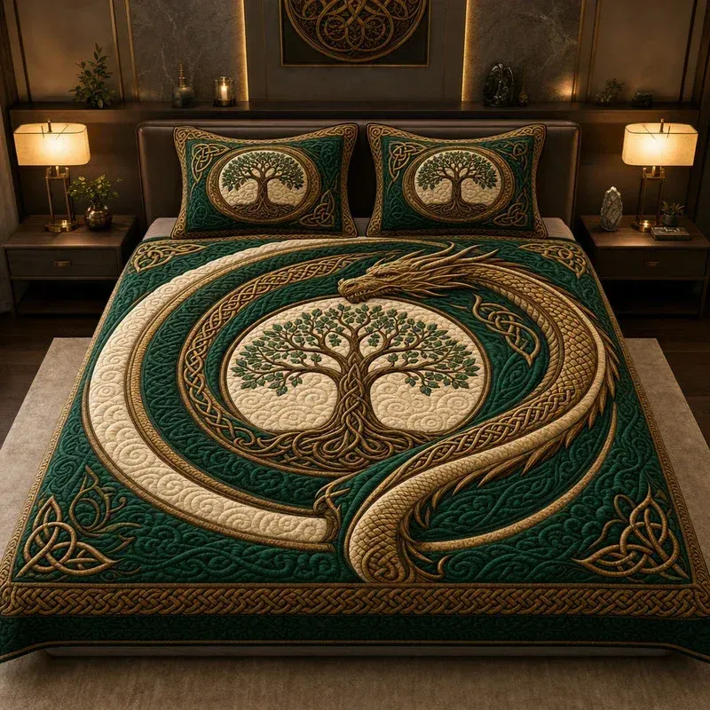 Golden Dragon Tree Bamboo Quilt Bedding Set
