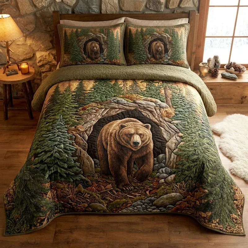 Grizzly Cave Entrance Bamboo Quilt Bedding Set