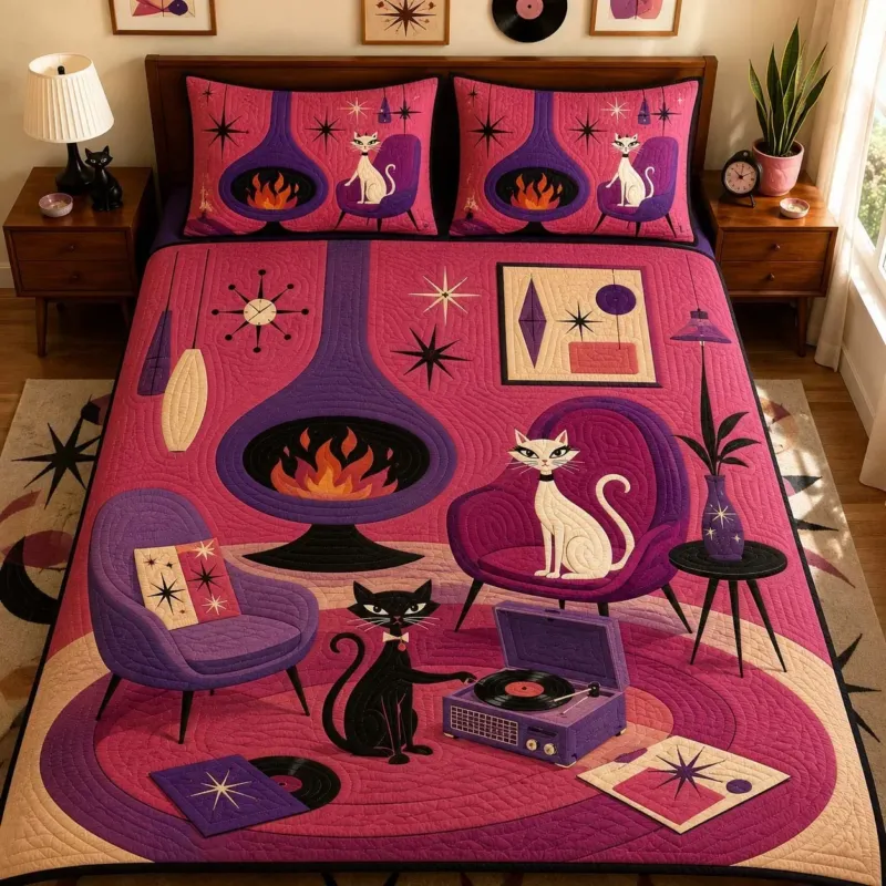 Happy Cat Moments Bamboo Quilt Bedding Set