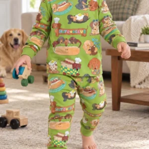 Hot Dog Club Dachshund Doodles Bamboo Two Piece Long Sleeve Pajama Set