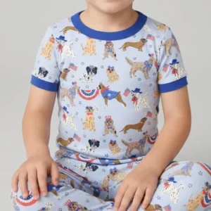 Patriotic Pups Family Matching Bamboo Two Piece Short Sleeve Pajama Set