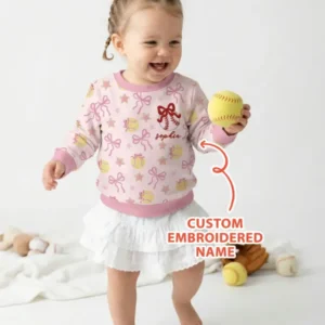 Custom Embroidered Softball Bow Baby Bamboo Crewneck Sweatshirt