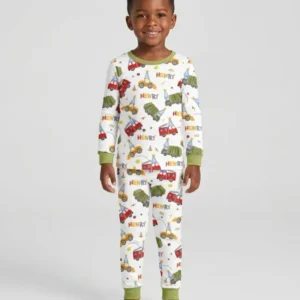 Personalized Birthday Trucks Bamboo Two Piece Long Sleeve Pajama Set