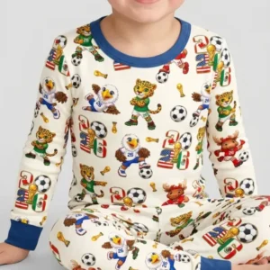 Cute Soccer Mascots USA CAN MEX Bamboo Two Piece Long Sleeve Pajama Set