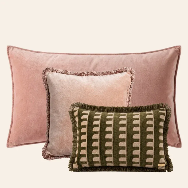 Kotabo sierkussenset Sonia – Set van 3 kussens – Pretty in Pink & Olive Oasis