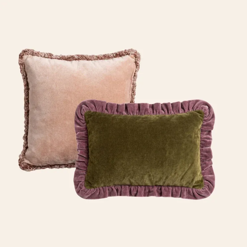 Kotabo sierkussenset Ximena – Set van 2 kussens – Pretty in Pink & Olive Oasis x Plum Powder