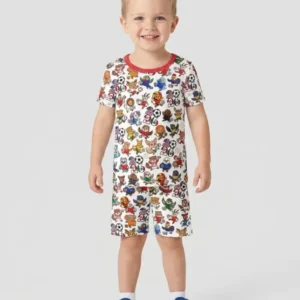 Kawaii Animals Soccer Tour 2026 Family Matching Bamboo Two Piece Short Sleeve Shorts Pajama Set
