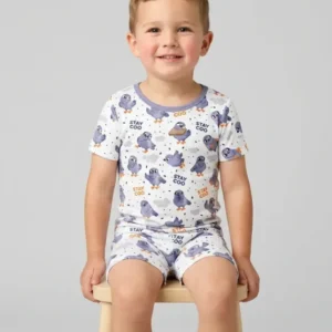 Pigeon Stay Coo Bamboo Two Piece Short Sleeve Shorts Pajama Set