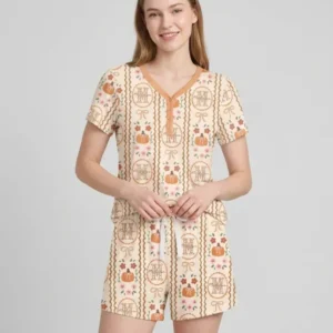 Custom Name Pumpkin Cottage Bamboo Women Short Sleeve Short Pajama Set