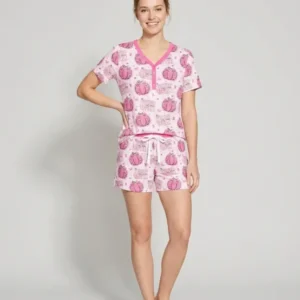 We Wear Pink Pumpkin Mommy & Me Matching Bamboo Women Short Sleeve Short Pajama Set