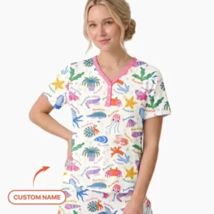 Tide Pool Pals Custom Name Bamboo Women Short Sleeve Short Pajama Set