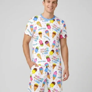 Jesus Summer Ice Cream Taste and See That The Lord Is Good Bamboo Men Short Sleeve Short Pajama Set