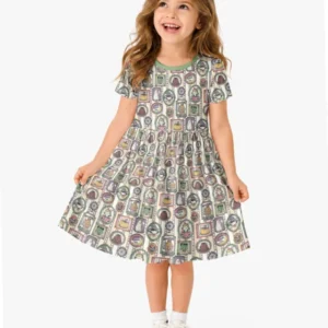 Vintage Halloween Ghost Pumpkin Portraits Bamboo Twirl Dress