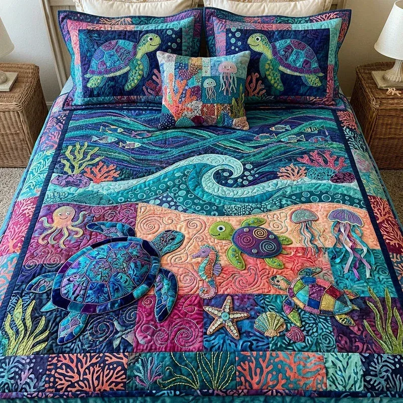 Midnight Shell Current Bamboo Quilt Bedding Set