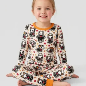 Autumn Charm Skeleton Cute Pet Bamboo Two Piece Long Sleeve Pajama Set