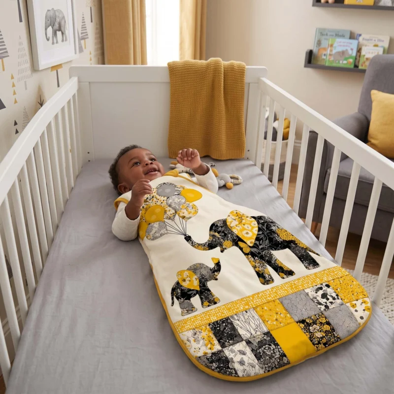 Patchwork Elephant Family Bamboo Sleep Bag