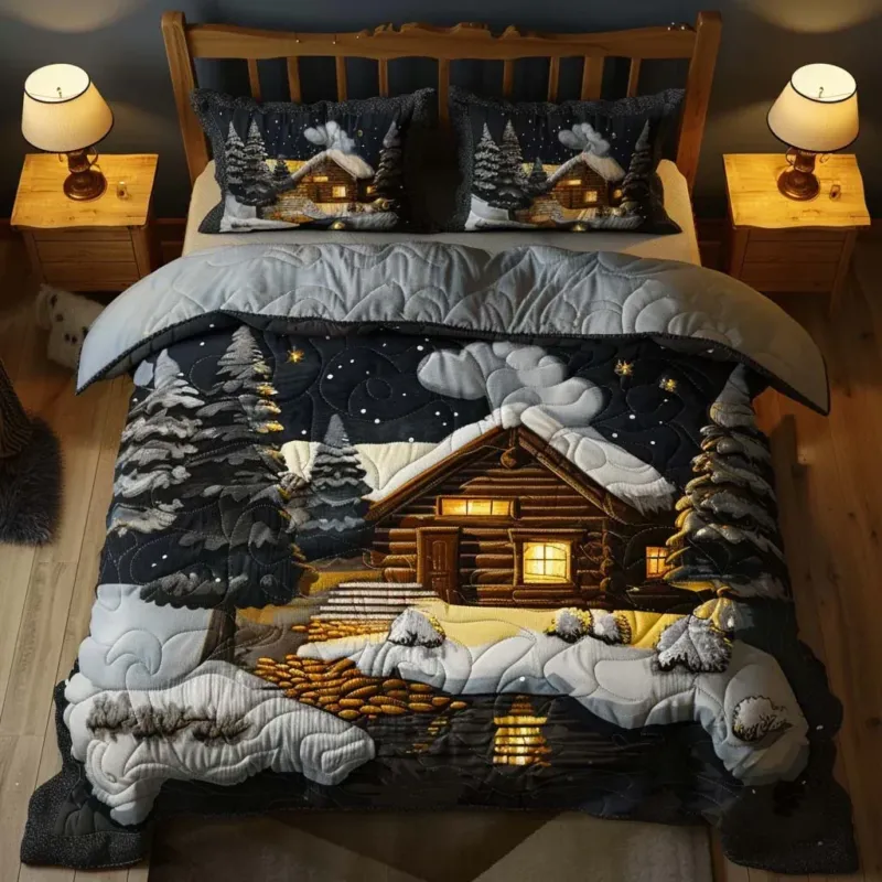Pine Forest Cabin Bamboo Quilt Bedding Set