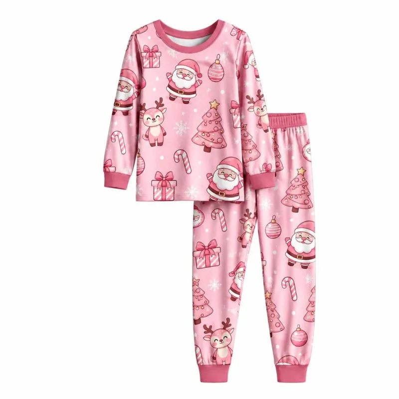 Pink Santa Christmas Wonderland Bamboo Two Piece Long Sleeve Pajama Set – Bild 2