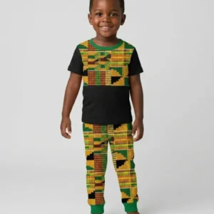 Kente Vibes Family Matching Bamboo Two Piece Short Sleeve Pajama Set