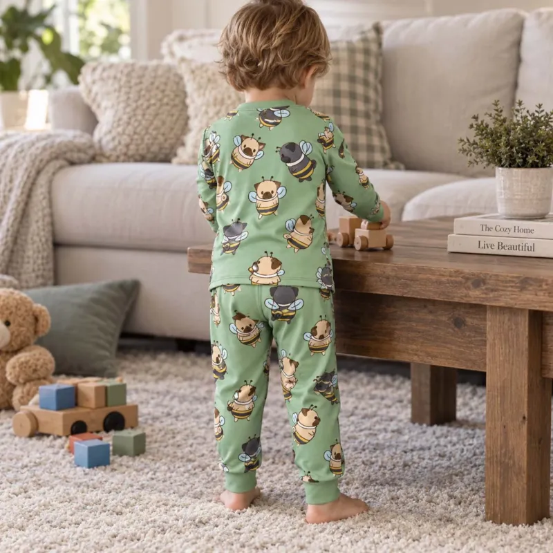 Pug Bumblebee Bamboo Two Piece Long Sleeve Pajama Set