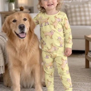 Roller Skating Golden Retrievers Bamboo Two Piece Long Sleeve Pajama Set