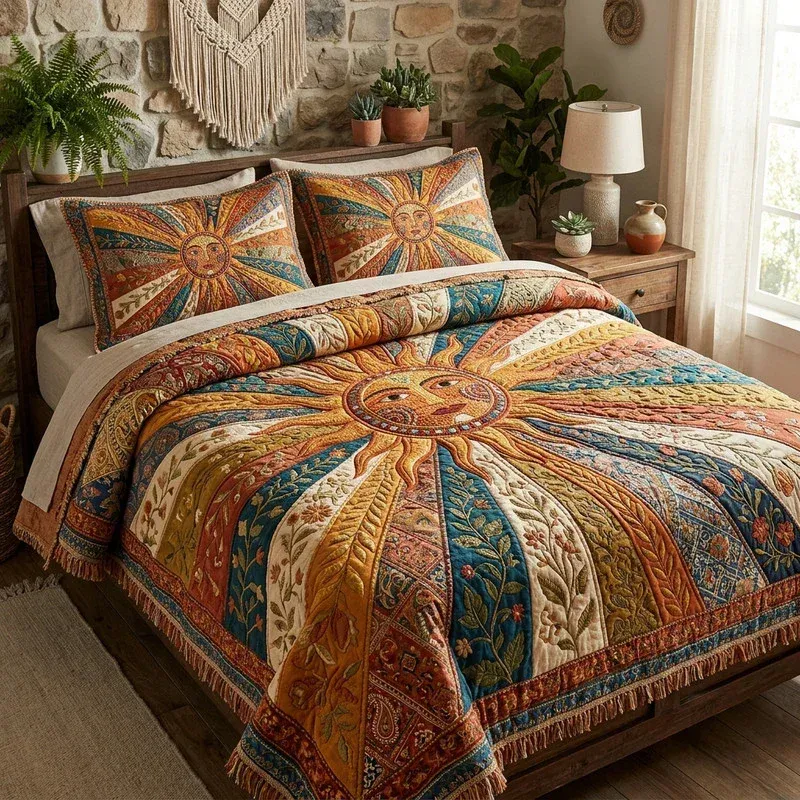 Rustic Mandala Bamboo Quilt Bedding Set